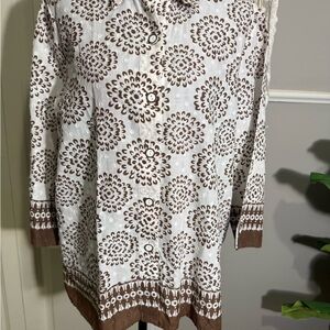 Women’s Brown and White Printed Button-Front Top 100% cotton